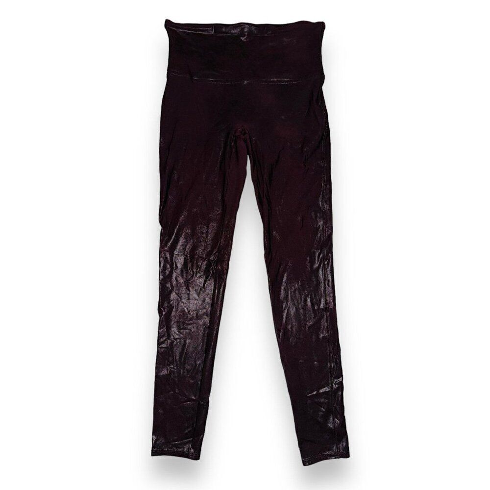 FB6 Spanx Leggings Burgundy Textured Pants Large Red